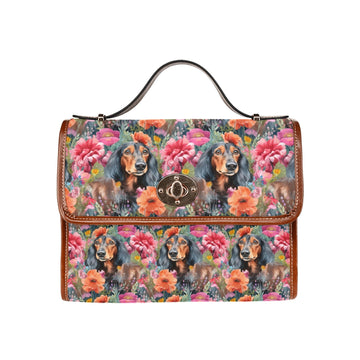 Vibrant Flowers And Black Tan Dachshunds Shoulder Bag Purse 360x