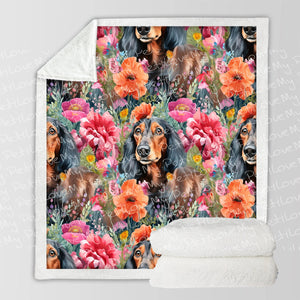 Vibrant Flowers and Black-Tan Dachshunds Soft Warm Fleece Blanket-Blanket-Blankets, Dachshund, Home Decor-10