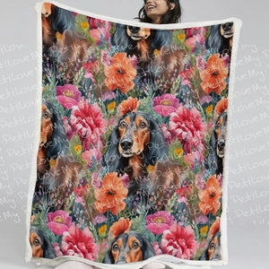 Vibrant Flowers and Black-Tan Dachshunds Soft Warm Fleece Blanket-Blanket-Blankets, Dachshund, Home Decor-11