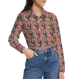Vibrant Flowers and Black-Tan Dachshunds Women's Shirt-Apparel-Apparel, Dachshund, Shirt-10