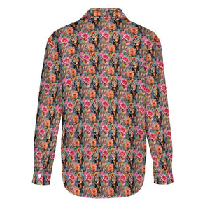 Vibrant Flowers and Black-Tan Dachshunds Women's Shirt-Apparel-Apparel, Dachshund, Shirt-11