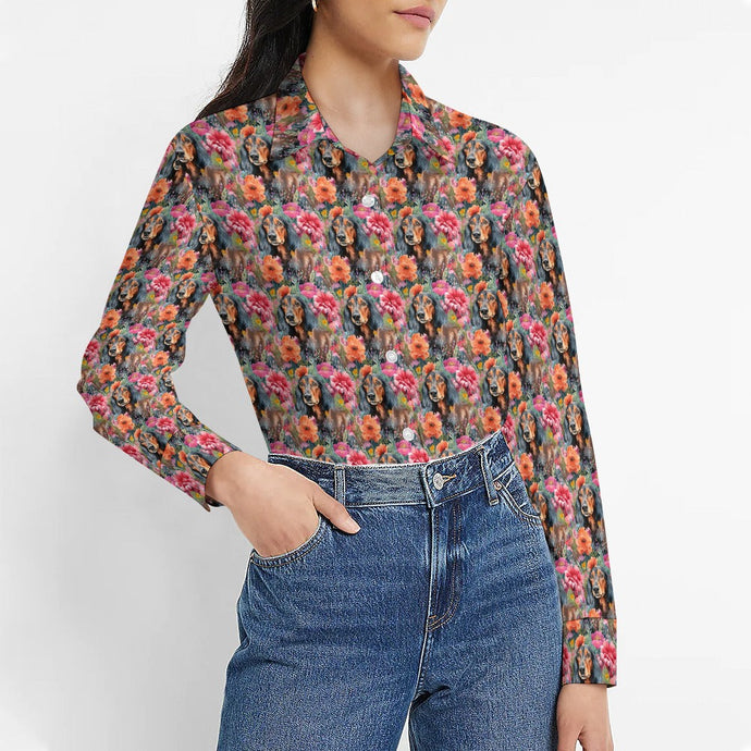 Vibrant Flowers and Black-Tan Dachshunds Women's Shirt-Apparel-Apparel, Dachshund, Shirt-9