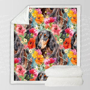 Vibrant Flowers and Chocolate-Tan Dachshunds Soft Warm Fleece Blanket-Blanket-Blankets, Dachshund, Home Decor-10