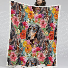 Load image into Gallery viewer, Vibrant Flowers and Chocolate-Tan Dachshunds Soft Warm Fleece Blanket-Blanket-Blankets, Dachshund, Home Decor-11