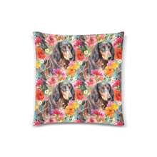 Load image into Gallery viewer, Vibrant Flowers and Chocolate Tan Dachshunds Throw Pillow Cover-Cushion Cover-Dachshund, Home Decor, Pillows-One Size-2