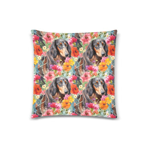 Vibrant Flowers and Chocolate Tan Dachshunds Throw Pillow Cover-Cushion Cover-Dachshund, Home Decor, Pillows-One Size-2