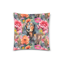 Load image into Gallery viewer, Vibrant Flowers and Chocolate Tan Dachshunds Throw Pillow Cover-White1-ONESIZE-2