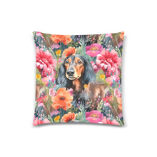 Load image into Gallery viewer, Vibrant Flowers and Chocolate Tan Dachshunds Throw Pillow Cover-White1-ONESIZE-1