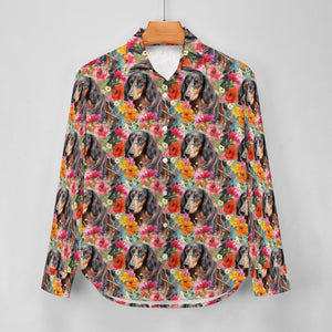 Vibrant Flowers and Chocolate-Tan Dachshunds Women's Shirt-Apparel-Apparel, Dachshund, Shirt-13