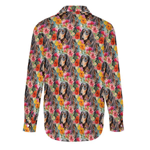 Vibrant Flowers and Chocolate-Tan Dachshunds Women's Shirt-Apparel-Apparel, Dachshund, Shirt-2