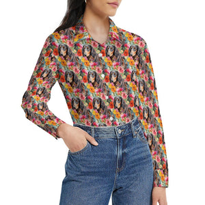 Vibrant Flowers and Chocolate-Tan Dachshunds Women's Shirt-Apparel-Apparel, Dachshund, Shirt-4