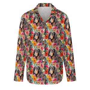 Vibrant Flowers and Chocolate-Tan Dachshunds Women's Shirt-Apparel-Apparel, Dachshund, Shirt-S-White-1