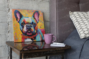 Vibrant French Bulldog Tapestry Wall Art Poster-Art-Dog Art, French Bulldog, Home Decor, Poster-Framed Light Canvas-Small - 8x8"-1