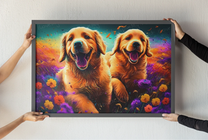 Vibrant Harmony Golden Retrievers Wall Art Poster-Art-Dog Art, Golden Retriever, Home Decor, Poster-1