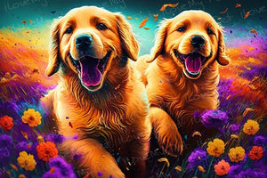 Vibrant Harmony Golden Retrievers Wall Art Poster-Art-Dog Art, Golden Retriever, Home Decor, Poster-6