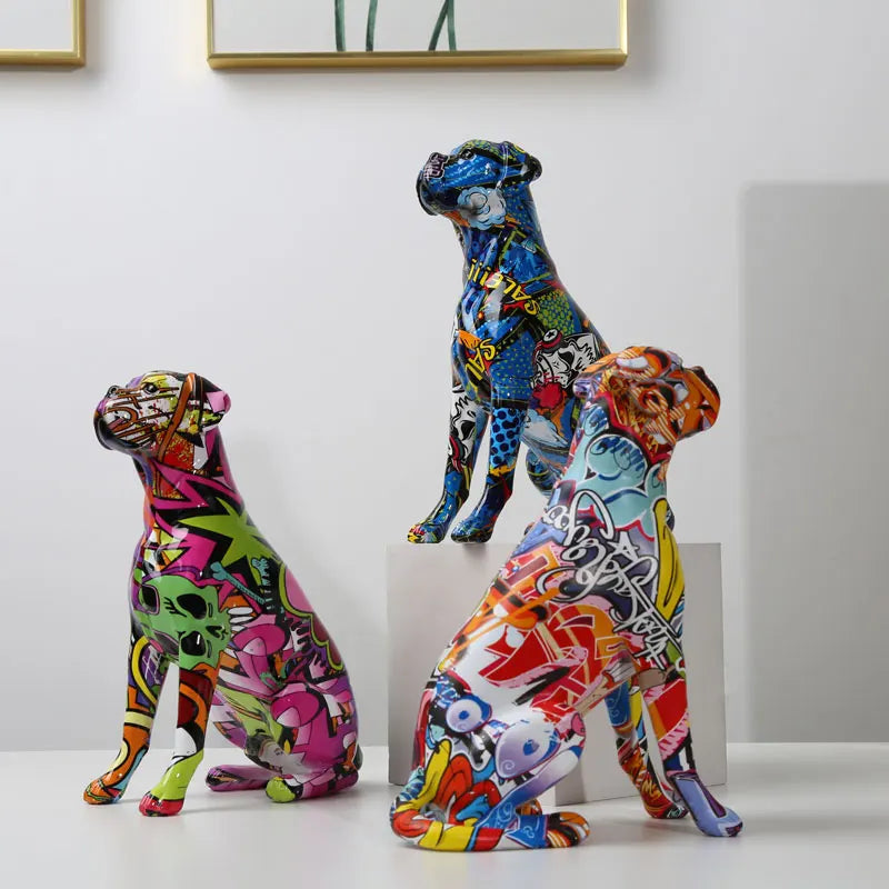 Vibrant Hydro Drip Art Sitting Boxer Statues