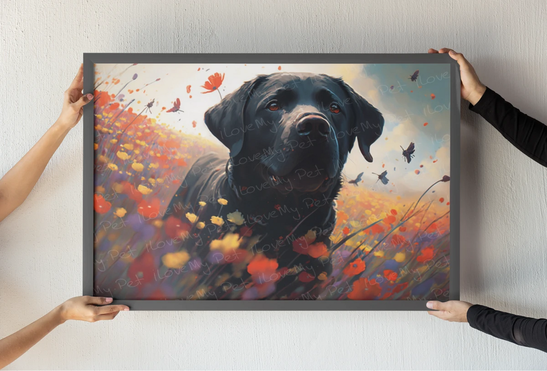 Vibrant Meadow Black Labrador Wall Art Poster-Art-Black Labrador, Dog Art, Home Decor, Labrador, Poster-2