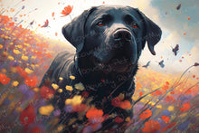 Load image into Gallery viewer, Vibrant Meadow Black Labrador Wall Art Poster-Art-Black Labrador, Dog Art, Home Decor, Labrador, Poster-Light Canvas-Tiny - 8x10&quot;-1