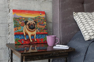 Vibrant Vale Pug Framed Wall Art Poster-Art-Dog Art, Home Decor, Pug-Framed Light Canvas-Small - 8x8"-1