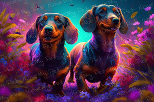 Vibrant Vistas Black Tan Dachshund Duo Wall Art Poster-Art-Dachshund, Dog Art, Home Decor, Poster-Light Canvas-Tiny - 8x10"-1