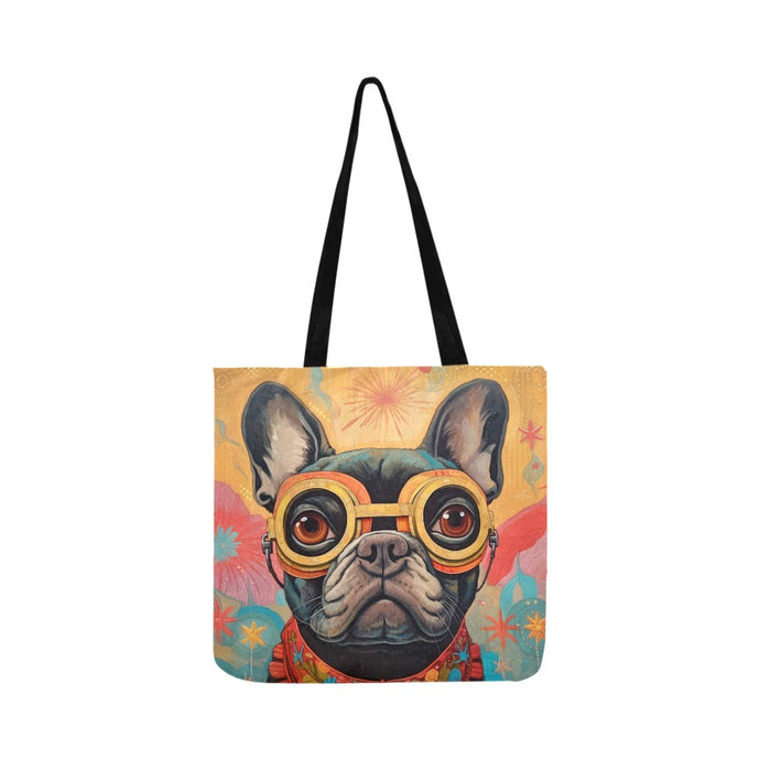 Visionary Voyager Black French Bulldog Shopping Tote Bag-Accessories-Accessories, Bags, Dog Dad Gifts, Dog Mom Gifts, French Bulldog-White-ONESIZE-1