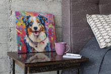 Load image into Gallery viewer, Vivacious Vibrance Australian Shepherd Wall Art Poster-Art-Australian Shepherd, Dog Art, Home Decor, Poster-Framed Light Canvas-Small - 8x8&quot;-1