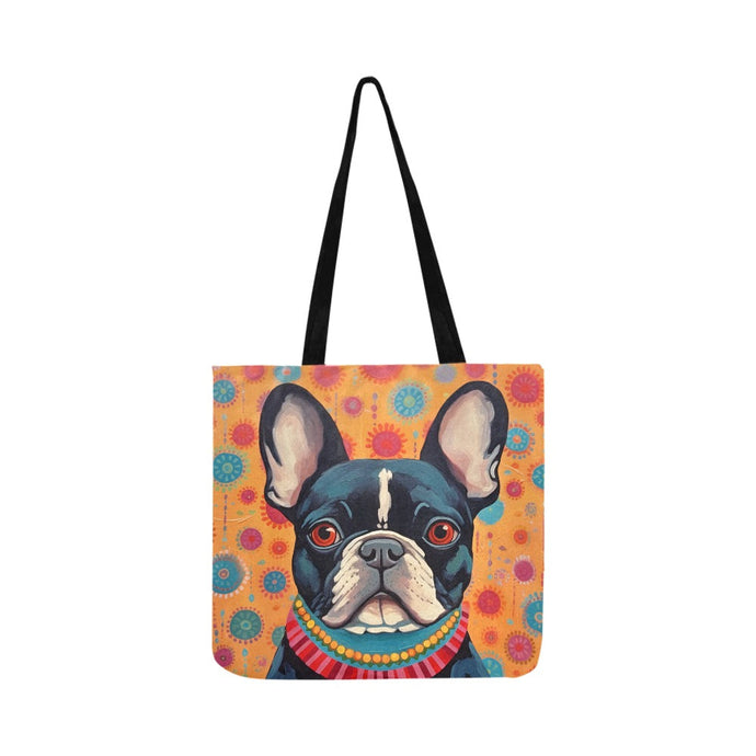 Vivacious Vigilan French Bulldog Shopping Tote Bag-Accessories-Accessories, Bags, Dog Dad Gifts, Dog Mom Gifts, French Bulldog-White-ONESIZE-1