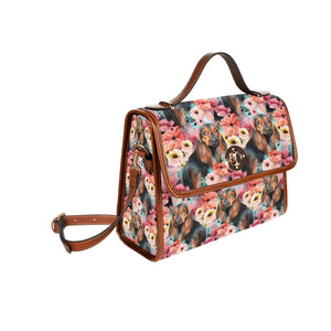 Vivid Floral Black and Tan Dachshunds Shoulder Bag Purse-Accessories, Bags, Purse-Black1-ONE SIZE-3