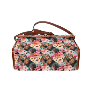 Vivid Floral Black and Tan Dachshunds Shoulder Bag Purse-Accessories, Bags, Purse-Black1-ONE SIZE-2