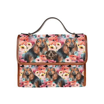Vivid Floral Black And Tan Dachshunds Shoulder Bag Purse 360x