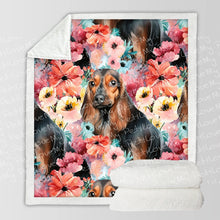 Load image into Gallery viewer, Vivid Floral Black and Tan Dachshunds Soft Warm Fleece Blanket-Blanket-Blankets, Dachshund, Home Decor-10
