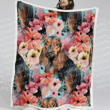 Load image into Gallery viewer, Vivid Floral Black and Tan Dachshunds Soft Warm Fleece Blanket-Blanket-Blankets, Dachshund, Home Decor-2