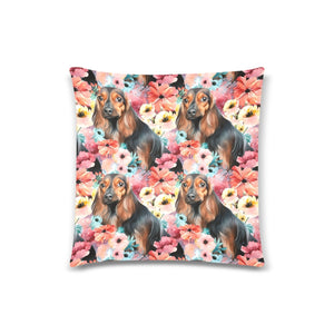 Vivid Floral Black and Tan Dachshunds Throw Pillow Cover-Cushion Cover-Dachshund, Home Decor, Pillows-One Size-1