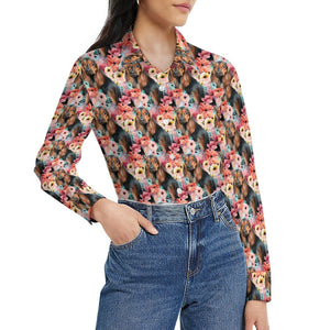 Vivid Floral Black and Tan Dachshunds Women's Shirt-Apparel-Apparel, Dachshund, Shirt-2