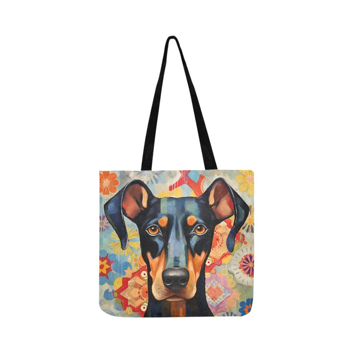 Vivid Vigilance Doberman Shopping Tote Bag-Accessories-Accessories, Bags, Doberman, Dog Dad Gifts, Dog Mom Gifts-White-ONESIZE-1