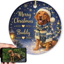 Load image into Gallery viewer, Vizsla Christmas Ornament - Cozy Winter Pet Portrait Design - Personalize with Photo and Name-Christmas Ornament-Christmas,Christmas Ornament,Personalize Artwork-1