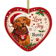 Load image into Gallery viewer, Vizsla Christmas Ornament - Love &amp; Joy Heart Shaped Portrait - Personalize with Photo and Name-Christmas Ornament-Christmas,Christmas Ornament,Personalize Artwork,Vizsla-4
