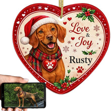 Load image into Gallery viewer, Vizsla Christmas Ornament - Love &amp; Joy Heart Shaped Portrait - Personalize with Photo and Name-Christmas Ornament-Christmas,Christmas Ornament,Personalize Artwork,Vizsla-1