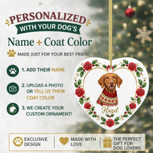 Load image into Gallery viewer, Vizsla Ornament - Personalized Heart Shaped Christmas Rose Border - with Name-Christmas Ornament-Christmas,Christmas Ornament,Personalize Artwork,Vizsla-2