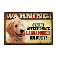 Load image into Gallery viewer, Warning Overly Affectionate Labradoodle on Duty - Tin Poster-Sign Board-Dogs, Doodle, Home Decor, Labradoodle, Sign Board, Toy Poodle-Labradoodle-One Size-1