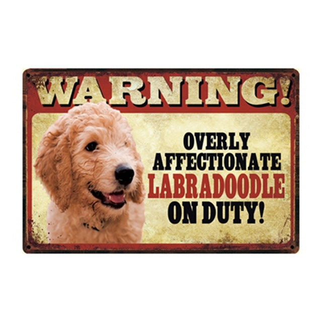 Warning Overly Affectionate Labradoodle on Duty - Tin Poster-Sign Board-Dogs, Doodle, Home Decor, Labradoodle, Sign Board, Toy Poodle-Labradoodle-One Size-1