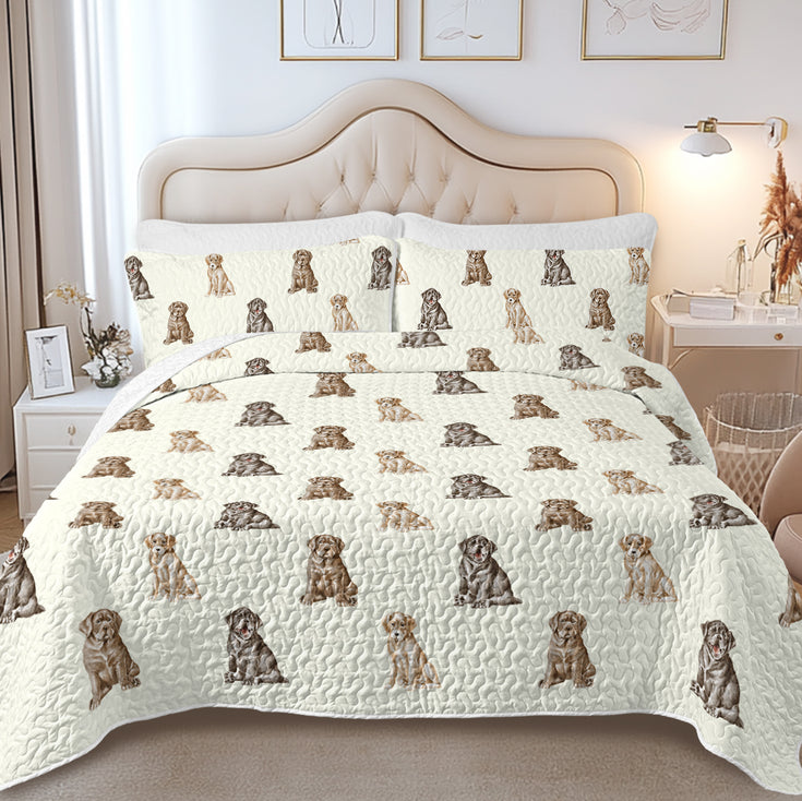 Water Serenade Labrador Puppies Quilted Bedding Set-Bedding-Bedding,Blankets,Christmas,Home Decor-11