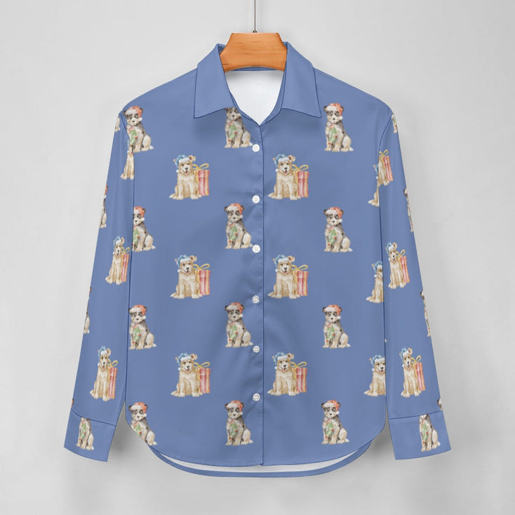 Watercolor Australian Blue Heeler Puppies Christmas Women's Shirt-Apparel--25