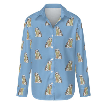 Watercolor Australian Shepherd Puppies Christmas Christmas Women's Shirt-Apparel-Apparel, Australian Shepherd, Christmas, Dog Mom Gifts, Shirt-S-LightSkyBlue-15