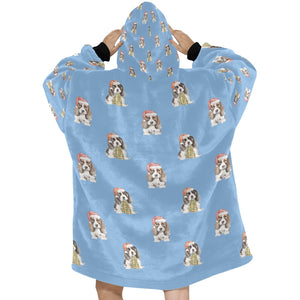 Watercolor Basset Hound Puppies Christmas Blanket Hoodie-Blanket-Apparel, Blanket Hoodie, Blankets, Christmas, Dog Mom Gifts-16