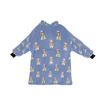 Watercolor Basset Hound Puppies Christmas Blanket Hoodie-Blanket-Apparel, Blanket Hoodie, Blankets, Christmas, Dog Mom Gifts-CornflowerBlue-ONE SIZE-17