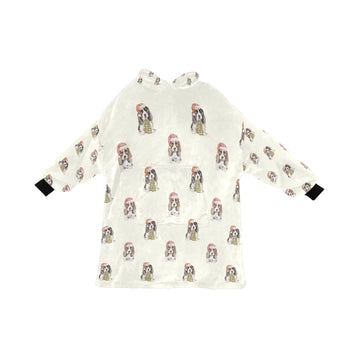 Watercolor Basset Hound Puppies Christmas Blanket Hoodie-Blanket-Apparel, Blanket Hoodie, Blankets, Christmas, Dog Mom Gifts-Ivory5-ONE SIZE-1