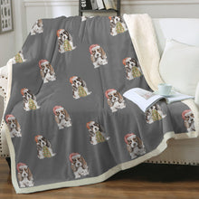 Load image into Gallery viewer, Watercolor Basset Hound Puppies Christmas Fleece Blanket - 8 Colors-Blanket-Basset Hound, Bedding, Blankets, Home Decor-10