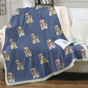 Watercolor Basset Hound Puppies Christmas Fleece Blanket - 8 Colors-Blanket-Basset Hound, Bedding, Blankets, Home Decor-16