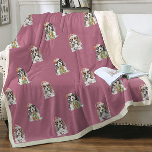 Watercolor Basset Hound Puppies Christmas Fleece Blanket - 8 Colors-Blanket-Basset Hound, Bedding, Blankets, Home Decor-17